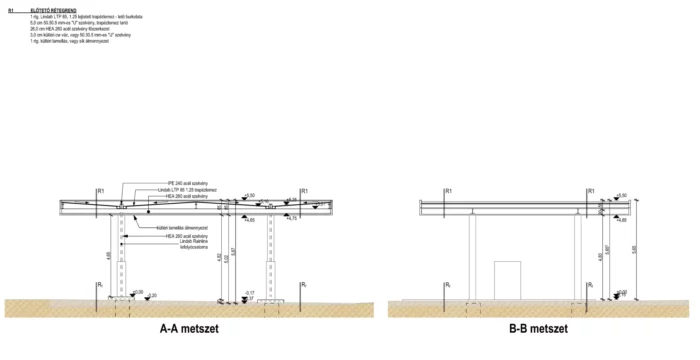 Béb új közforgalmú üzemanyagtöltő állomás - É-07 Metszetek